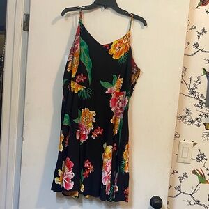 Black Floral Spaghetti-Strap Sundress - Pink & Yellow Flowers